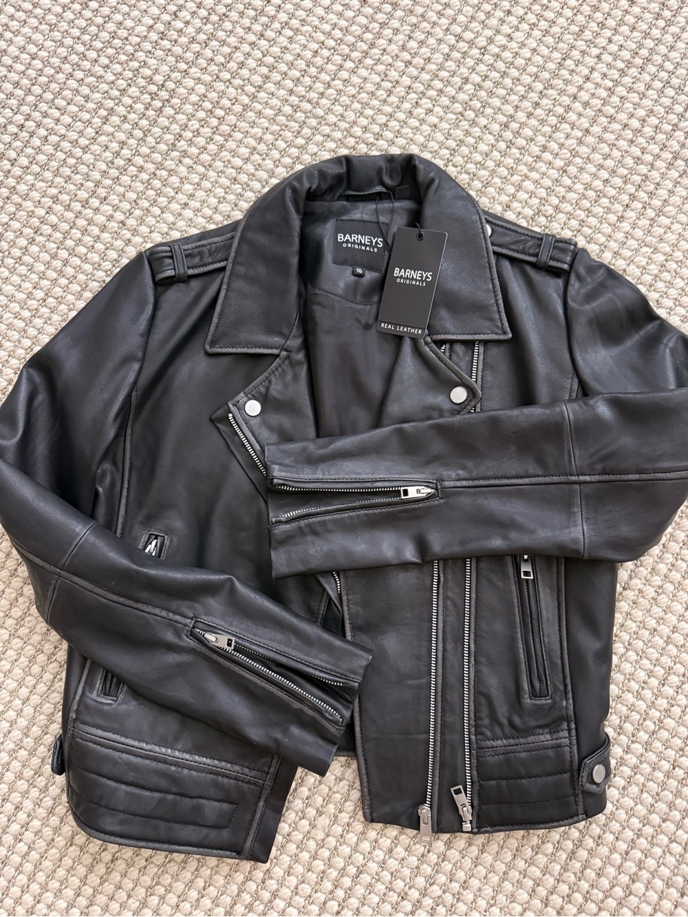 Barneys New York Black Leather Biker Jacket - Women's